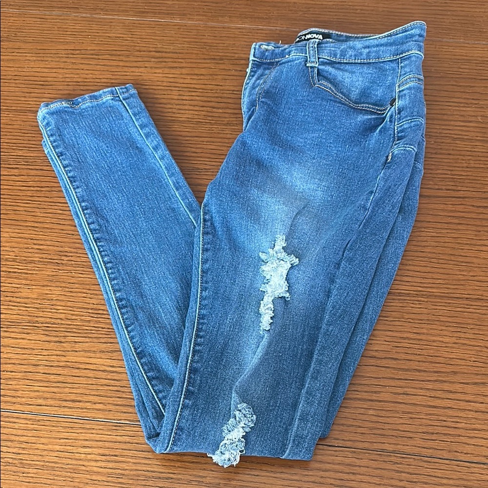 Fashion Nova Blue Skinny Distressed Jeans